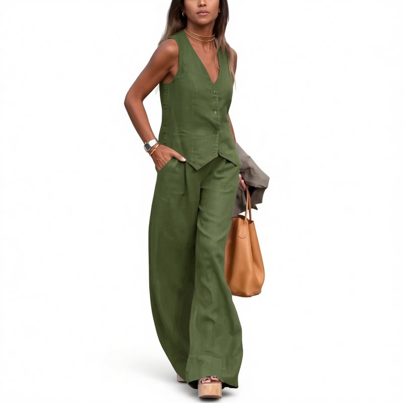 Fashion Vest and Pants Two-Piece Set, Casual Patchwork Lounge Suit - Image 2