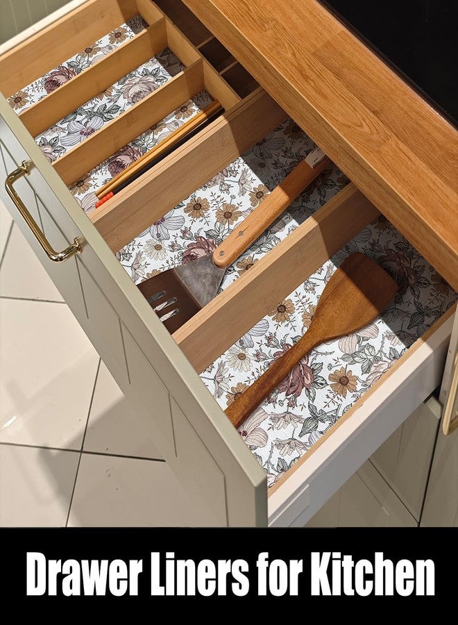 Amiitay Floral Drawer Shelf Liners, Non Adhesive and Strong Non-Slip Cabinet Drawer Shelf Liners for Kitchen Wire Fridge, Waterproof Shelf Liner,Easy to Clean,12IN x 10FT - Image 4