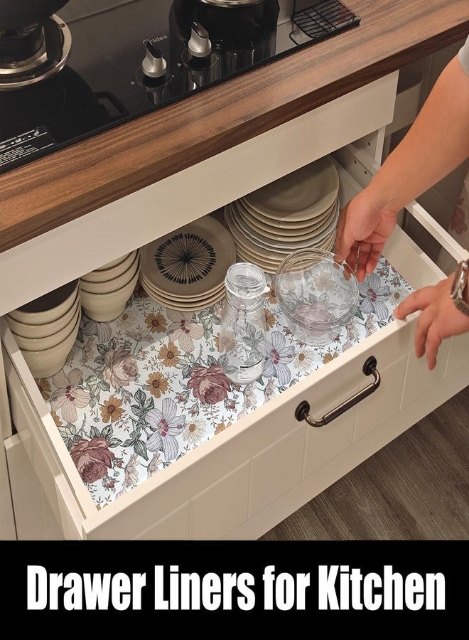 Amiitay Floral Drawer Shelf Liners, Non Adhesive and Strong Non-Slip Cabinet Drawer Shelf Liners for Kitchen Wire Fridge, Waterproof Shelf Liner,Easy to Clean,12IN x 10FT - Image 3