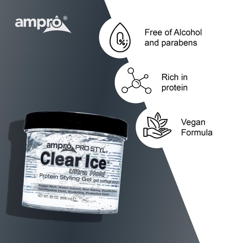 Ampro Pro Styl Clear Ice Styling Gel - Protects and Strengthens Your Strands - Non-Flaking, Alcohol Free, Vegan Formula - Flexible, Touchable Hold for All Hair Types - 32 oz - Image 5