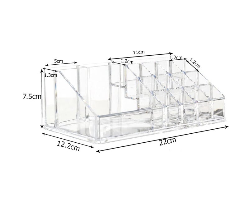 Stadash Clear Plastic 16 Compartment Makeup Lipstick Holder Organizer Transparent Cosmetic Storage Box Nail Polish  Skincare Display Case for Vanity Dressing Table Organizer - Image 2