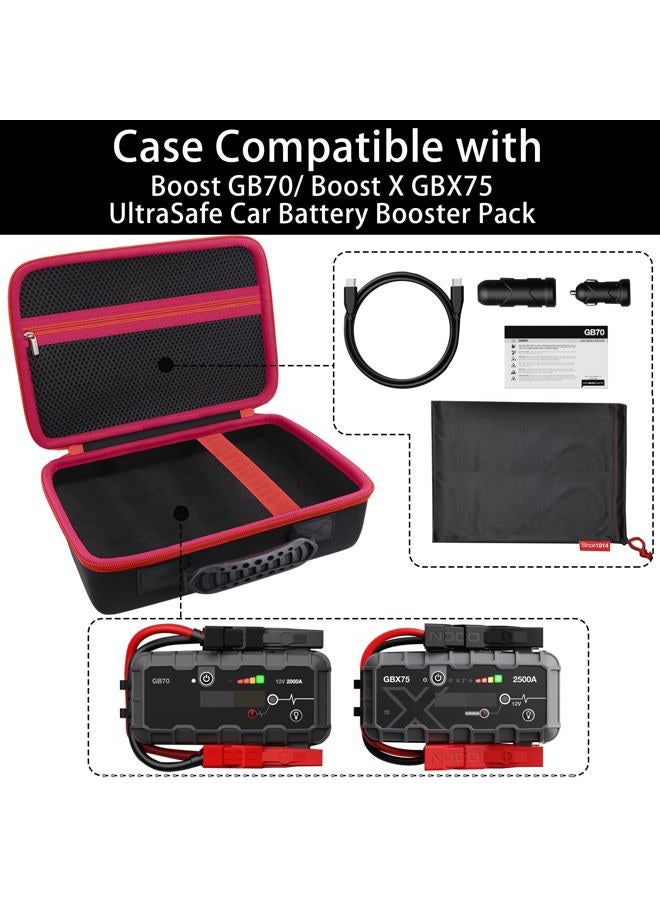 Flaxune Protection Storage Case Compatible with NOCO Boost GB70 / X GBX75 UltraSafe Jump Starter Lithium Battery Booster Pack and Accessories（Black Case + Red Zipper）-Flaxune - Image 5