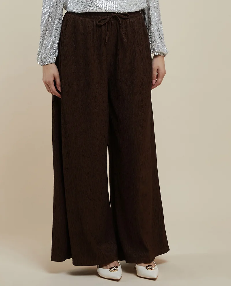 أر أند بي Textured Wide Leg Pants with Drawstring Waist