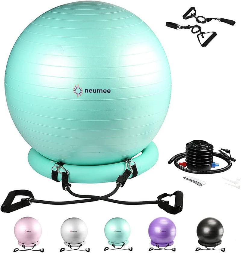 neumee Yoga Ball Chair with 65cm Exercise Ball & 2 Resistance Bands, Stability Base for Home Office, Yoga, Pilates & Fitness, Balance Ball for Posture, Core Strength & Low Impact Workouts - Image 1