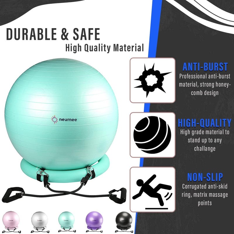 neumee Yoga Ball Chair with 65cm Exercise Ball & 2 Resistance Bands, Stability Base for Home Office, Yoga, Pilates & Fitness, Balance Ball for Posture, Core Strength & Low Impact Workouts - Image 5