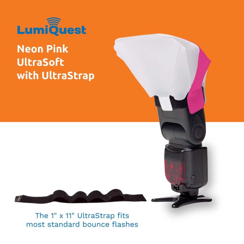 LumiQuest Ultrasoft Frosted Photography Lighting Diffuser, Compact Modifier with UltraStrap, Camera Lighting, Universal Portable Studio Lights for External Camera Flashes, Photo Light, Neon Pink - Image 3