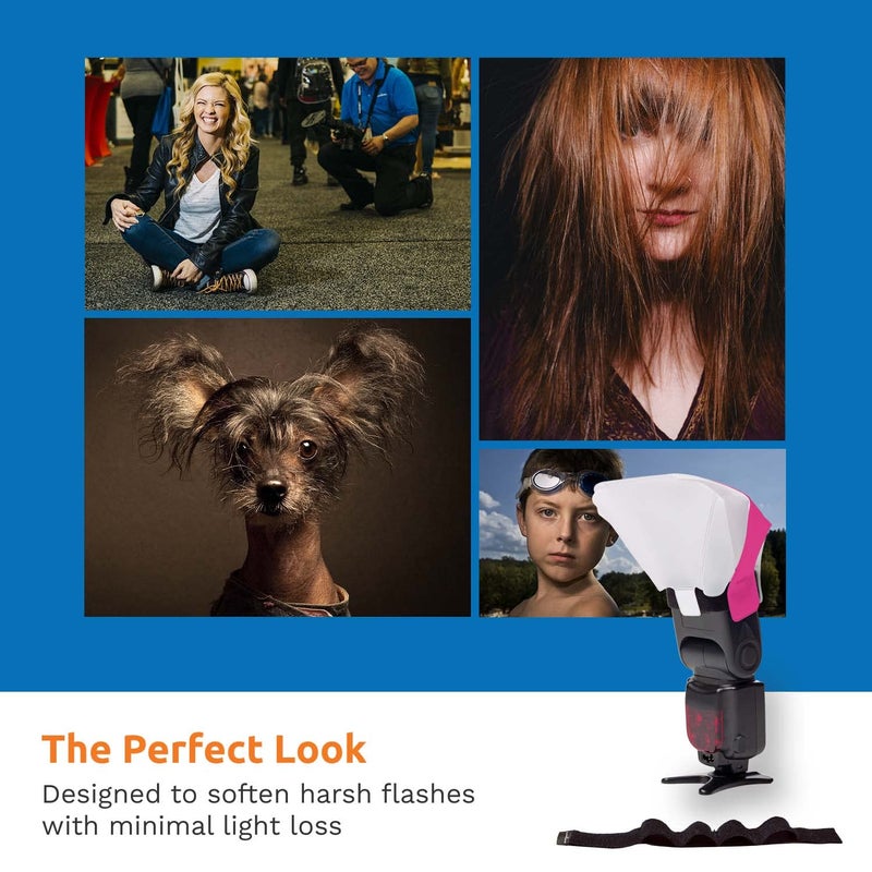 LumiQuest Ultrasoft Frosted Photography Lighting Diffuser, Compact Modifier with UltraStrap, Camera Lighting, Universal Portable Studio Lights for External Camera Flashes, Photo Light, Neon Pink - Image 4