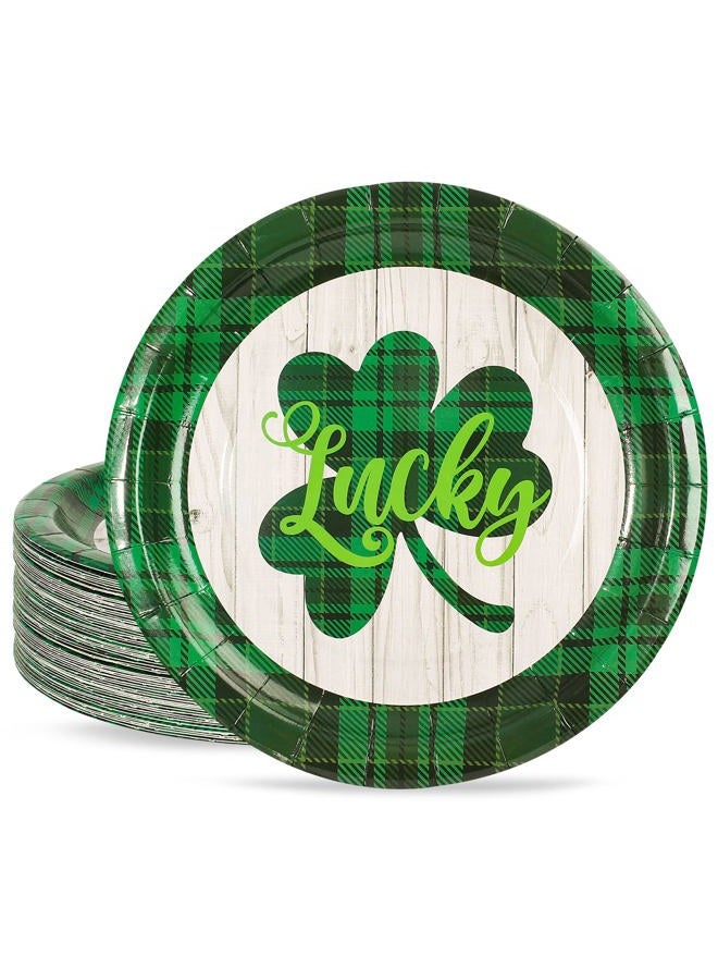 Whaline 40Pcs St. Patrick's Day Paper Plates Green Plaid Shamrock Round Disposable Plates Lucky Clover Decorative Dinner Tableware for Irish Holiday Birthday Table Decor Party Supplies, 9.1 Inch - Image 1