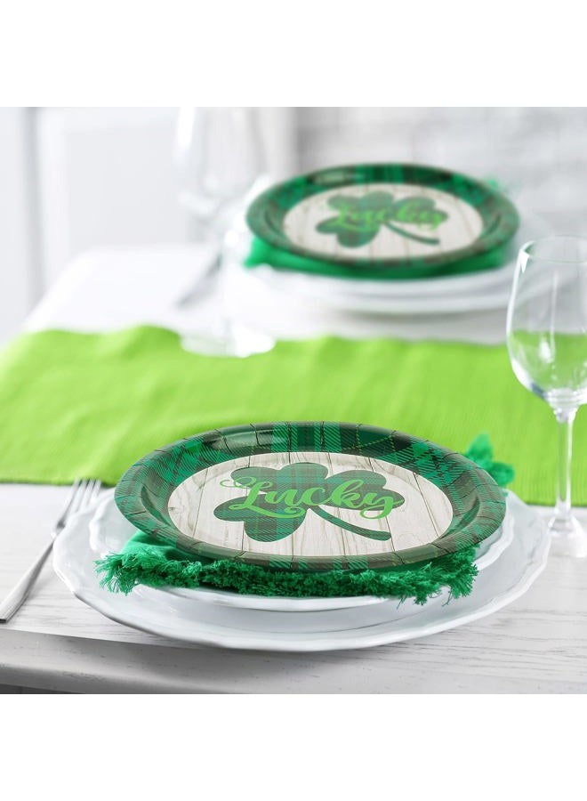 Whaline 40Pcs St. Patrick's Day Paper Plates Green Plaid Shamrock Round Disposable Plates Lucky Clover Decorative Dinner Tableware for Irish Holiday Birthday Table Decor Party Supplies, 9.1 Inch - Image 3