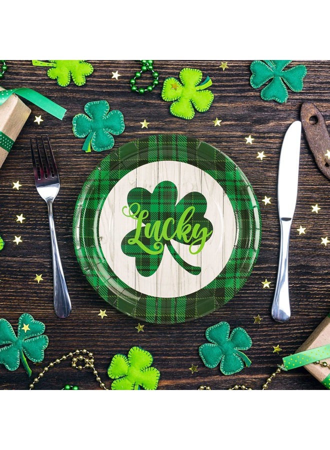 Whaline 40Pcs St. Patrick's Day Paper Plates Green Plaid Shamrock Round Disposable Plates Lucky Clover Decorative Dinner Tableware for Irish Holiday Birthday Table Decor Party Supplies, 9.1 Inch - Image 5