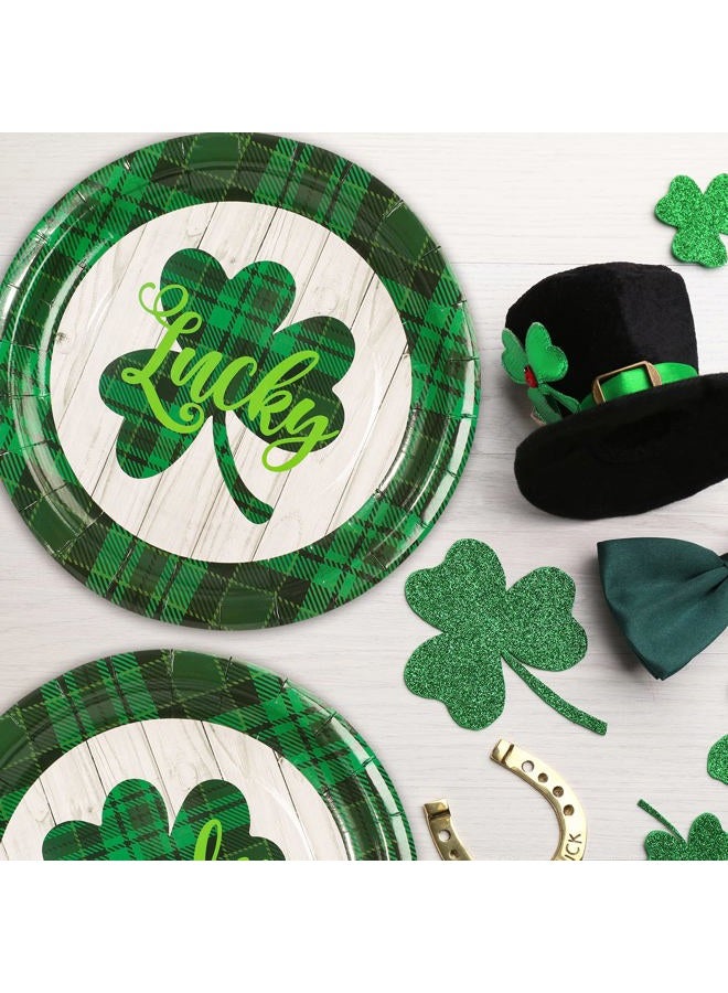 Whaline 40Pcs St. Patrick's Day Paper Plates Green Plaid Shamrock Round Disposable Plates Lucky Clover Decorative Dinner Tableware for Irish Holiday Birthday Table Decor Party Supplies, 9.1 Inch - Image 4