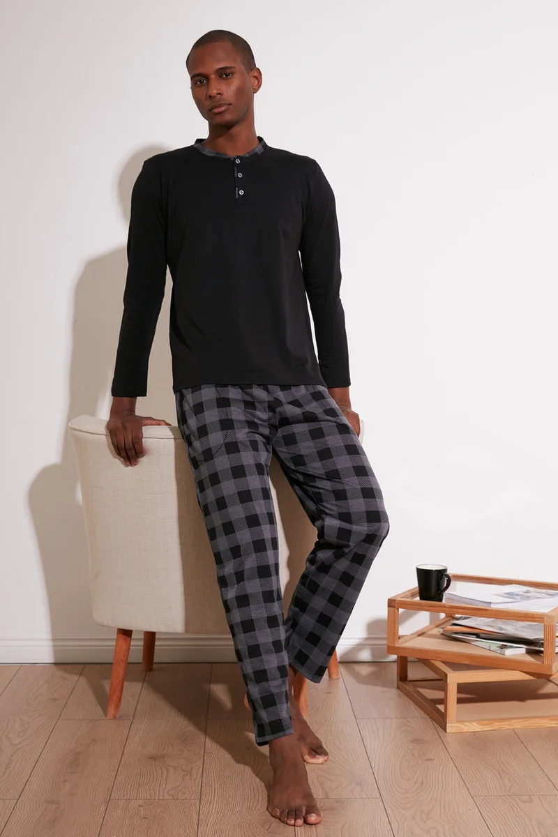 Buratti Plaid Cotton Regular Fit Long Sleeve Pajama Set Men's Pajama Set 60961005