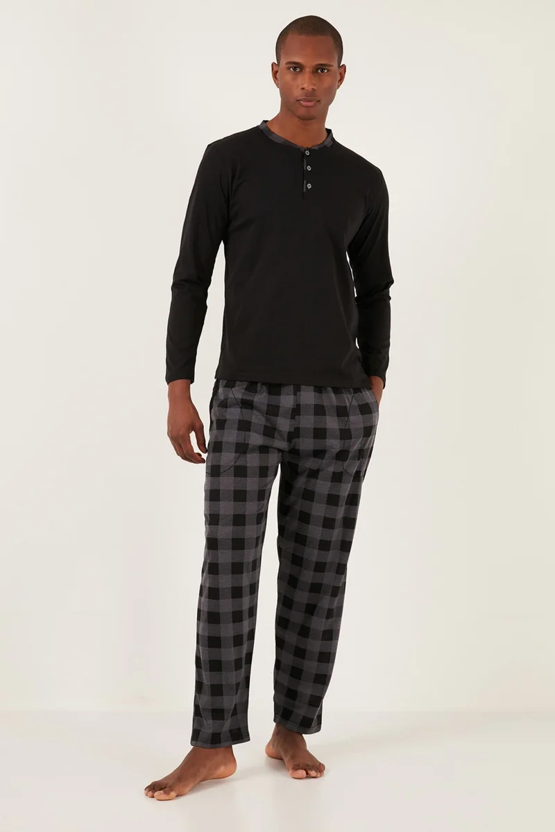 Buratti Plaid Cotton Regular Fit Long Sleeve Pajama Set Men's Pajama Set 60961005