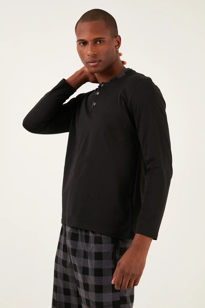 Buratti Plaid Cotton Regular Fit Long Sleeve Pajama Set Men's Pajama Set 60961005
