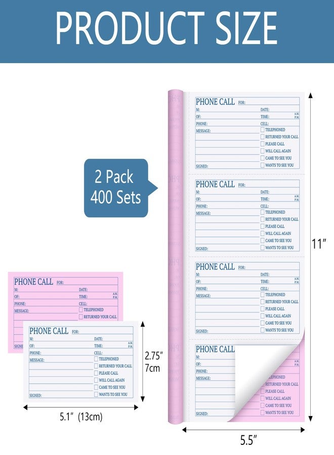 suituts 400 Sets Phone Message Book/Forms，2 Part Carbonless, 5.5"X11" - Image 2