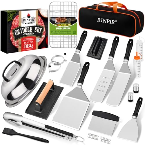 RINPIR 33PCS Griddle Accessories Kit for Blackstone, Flat Top Grill Accessories Tools with Cooling Rack, Melting Dome and Burger Press, Professional Hibachi Spatula Gift Set for Outdoor Teppanyaki BBQ - Image 1