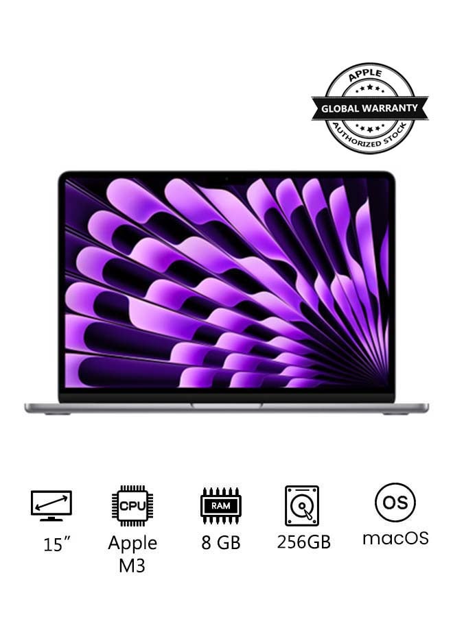MacBook Air MRYM3 | 15 Inch Display | Apple M3 Chip | 8-Core CPU and 10-Core GPU | 8GB RAM | 256GB SSD | macOS | English Keyboard | International Version | Space Grey