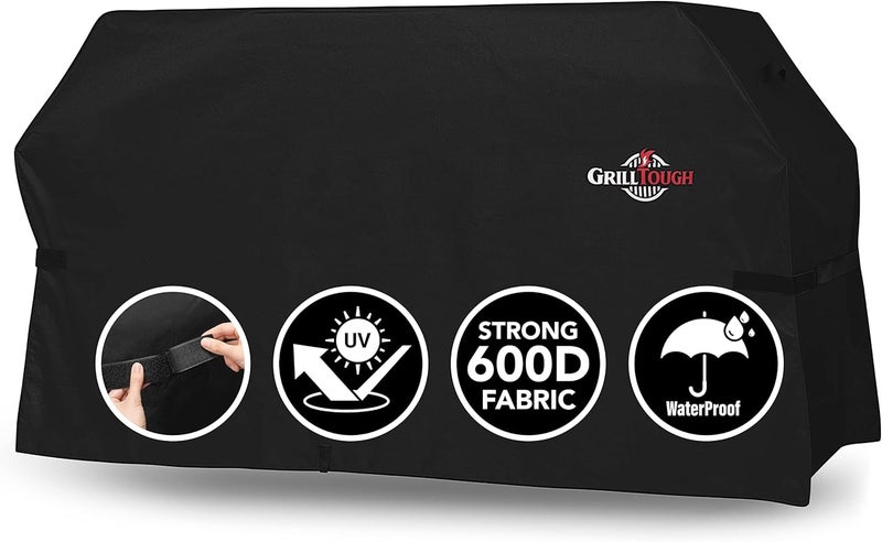 غطاء شواء خارجي ثقيل من GrillTough – مقاوم للماء، مقاوم للطقس، مقاوم للأشعة فوق البنفسجية والبهتان مع أحزمة قابلة للتعديل – غطاء شواء غاز لـ Weber وCharbroil (122L × 51W × 79H سم) مواد خفيفة معالجة - Image 1