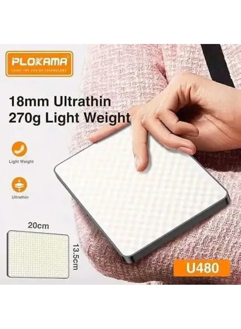 بلوكاما إضاءة تصوير ليد احترافية محمولة U480 من بلوكاما (PLOKAMA) بقوة 20 واط مع حامل ثلاثي القوائم، بطارية مدمجة 5000 مللي أمبير، تحكم باللون 2700-5700 كلفن لصناعة المحتوى - Image 4