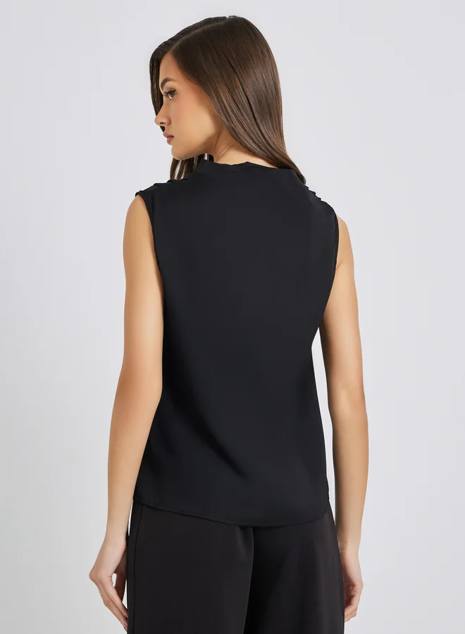 Take Two Solid Button Front Sleeveless Blouse