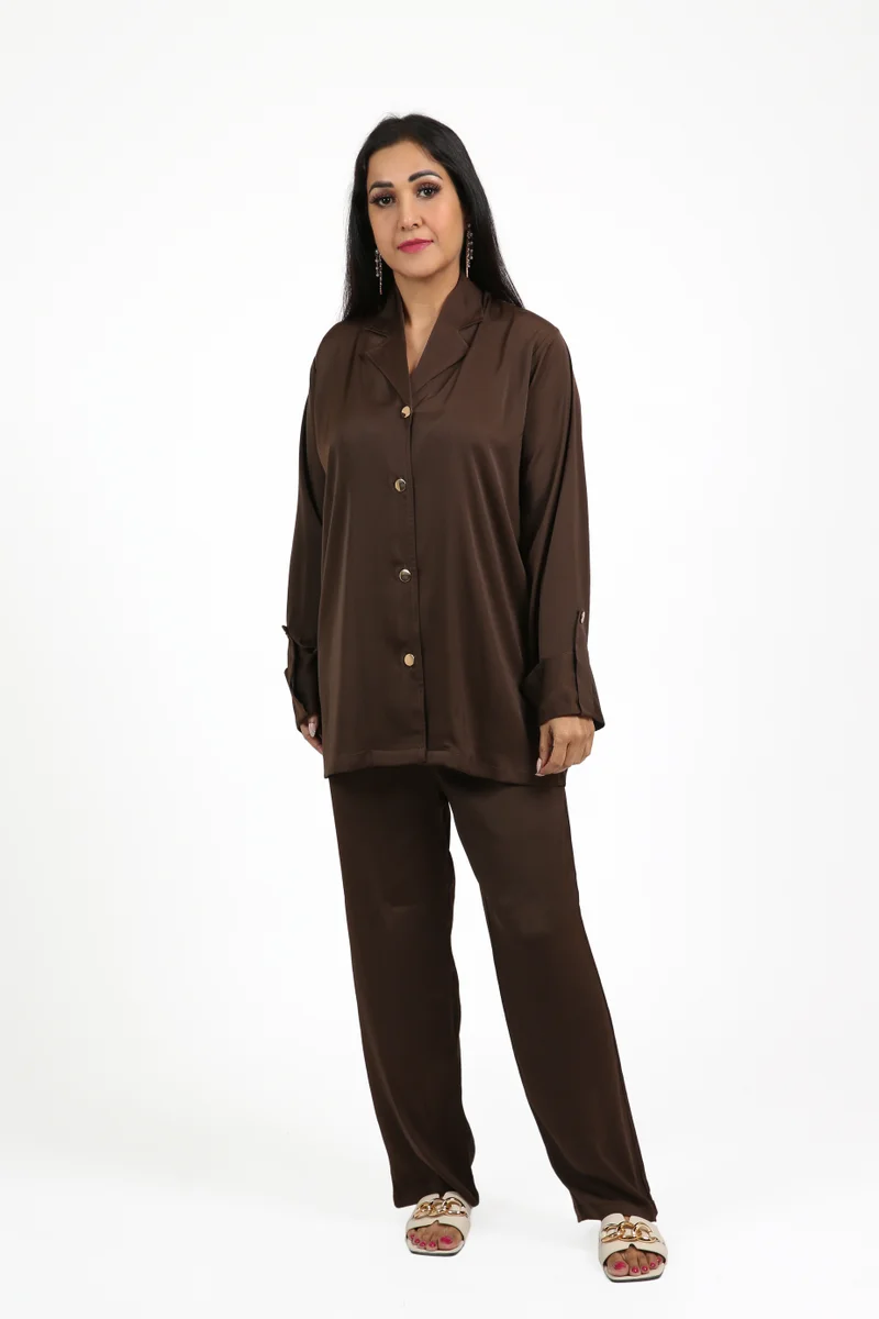 Brown Tok Tok Fabric Trouser Set