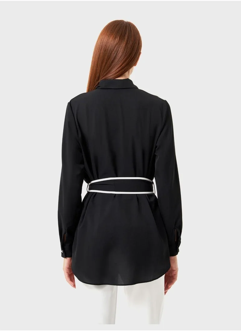 MIZALLE Belted Tie Top