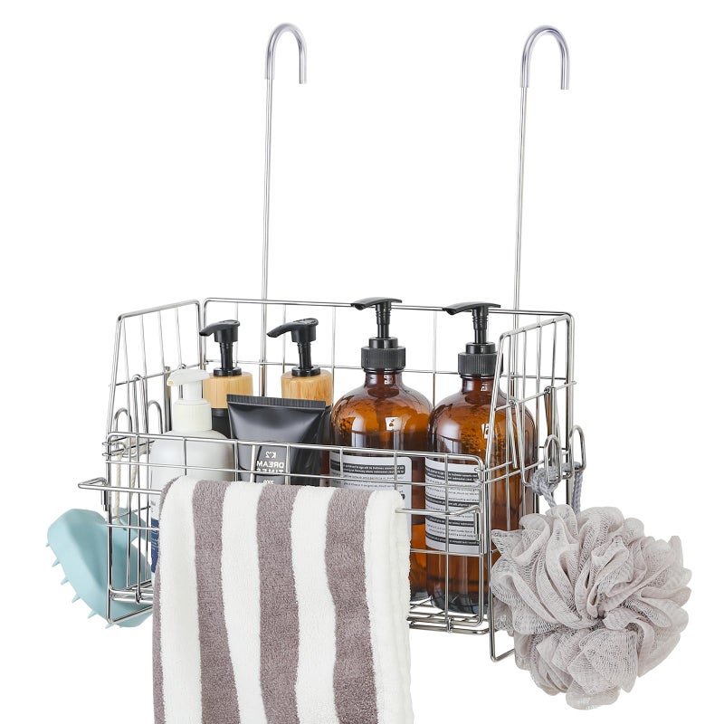 SUTINE Hanging Shower Organizer Shower Caddy Hanging Bathroom Storage Rack with Hooks Over the Door Stainless Steel Rustproof Bathroom Basket Shelf for Bath Faucet or Cross Bar - Image 2