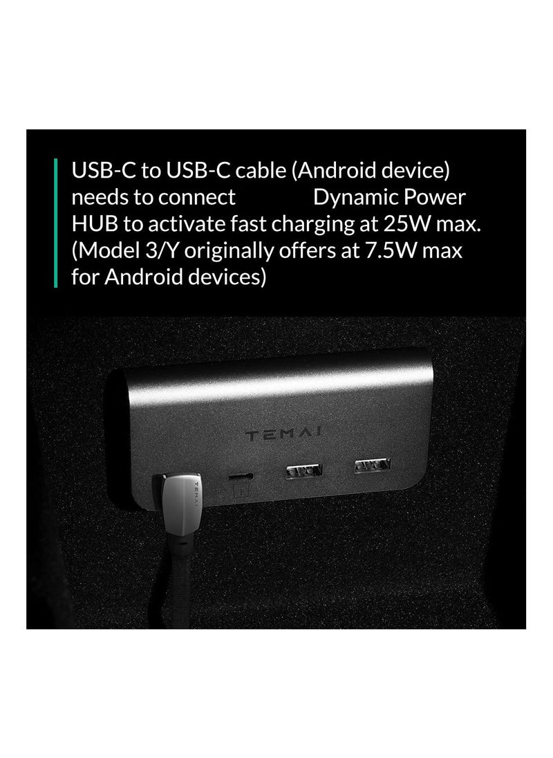 Charging Cable Fit for Tesla Model 3/Y Wall Connector Style PD QC3.0 Charging Cable (USB-C to USB-C) - Light on When Connects to a Device
