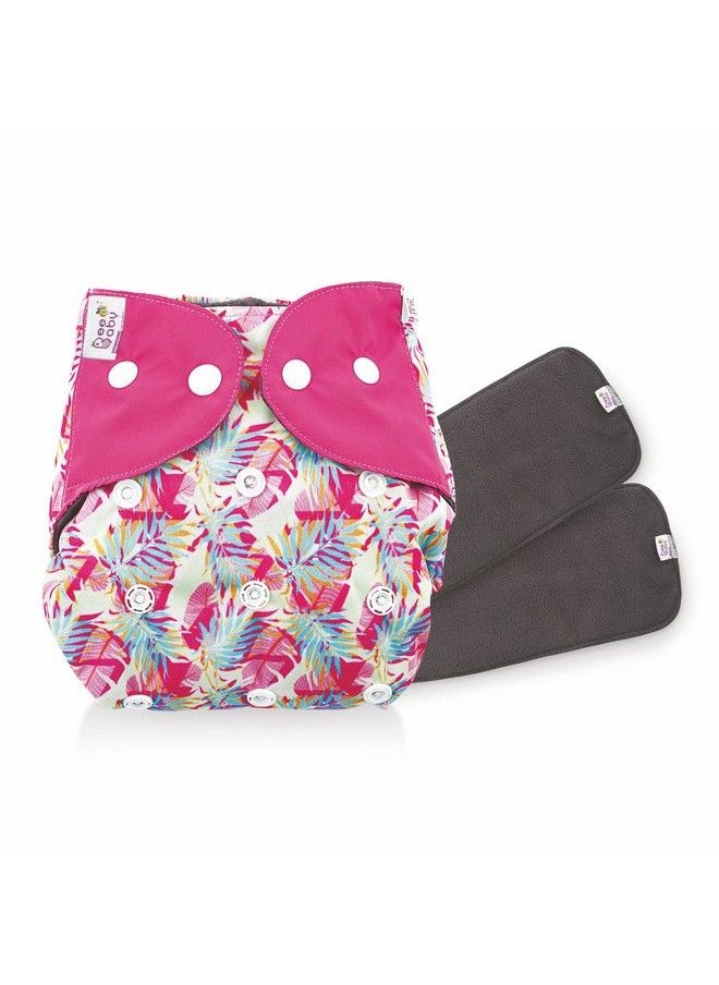 Beebaby Bumtelligent Free Size Pocket Style Cotton Cloth Baby Diaper & 2 Grey Rapidry Pads Inserts ; High Absorbent Adjustable Reusable & Washable ; 0 To 3 Years. (Leafsrani Pink)  - Image 2