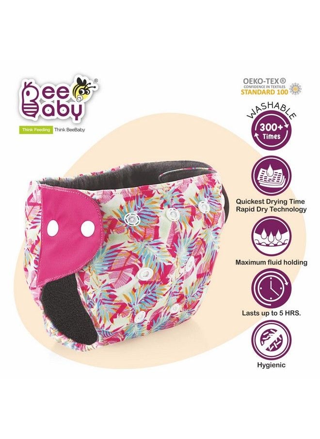 Beebaby Bumtelligent Free Size Pocket Style Cotton Cloth Baby Diaper & 2 Grey Rapidry Pads Inserts ; High Absorbent Adjustable Reusable & Washable ; 0 To 3 Years. (Leafsrani Pink)  - Image 4