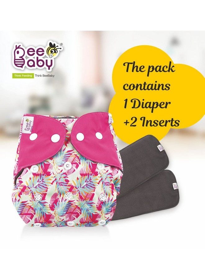 Beebaby Bumtelligent Free Size Pocket Style Cotton Cloth Baby Diaper & 2 Grey Rapidry Pads Inserts ; High Absorbent Adjustable Reusable & Washable ; 0 To 3 Years. (Leafsrani Pink)  - Image 3