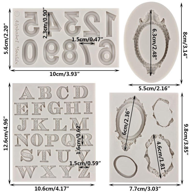 Sijiangmold Photo Frame Fondant Molds Picture Frames Silicone Mold Letter Chocolate Molds Uppercase Alphabet Number Mold For Making Candy Gummy Biscuit Ice Cube Tray Cake Decoration Set Of 4 - Image 2