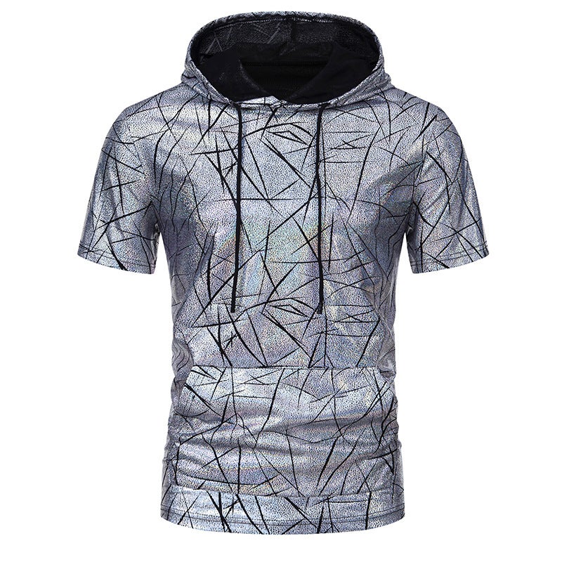'S New 70S Disco Hooded Bronzing Short-Sleeved T-Shirt 015P40 - Image 1