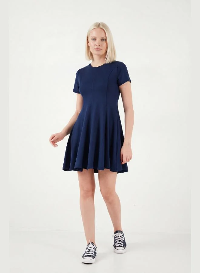 ليلا Lela Regular Fit Crew Neck Pleated Mini Dress Women's Dress 5866342