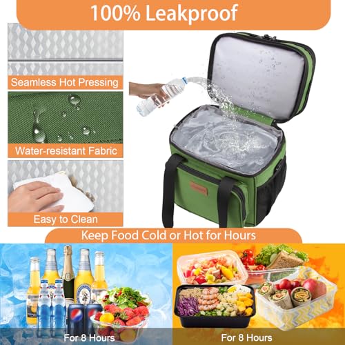 GLENKEY Expandable Large Insulated Lunch Box, Heavy Duty Lunch Cooler Bag Durable Leakproof Lunch Pail for Men Women Adults Work Shift Outdoor Picnic Camping Road Trip, 16L, Army Green, GLENKEY - Image 5