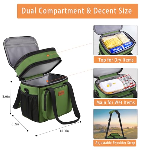 GLENKEY Expandable Large Insulated Lunch Box, Heavy Duty Lunch Cooler Bag Durable Leakproof Lunch Pail for Men Women Adults Work Shift Outdoor Picnic Camping Road Trip, 16L, Army Green, GLENKEY - Image 2