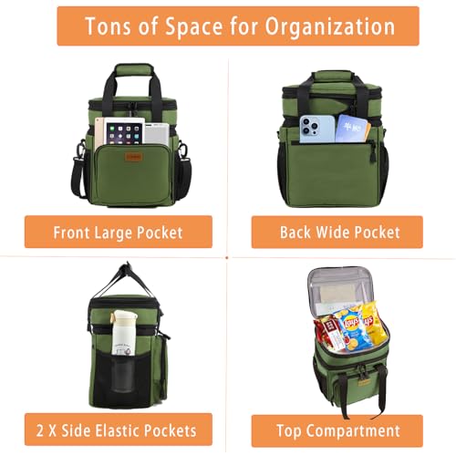 GLENKEY Expandable Large Insulated Lunch Box, Heavy Duty Lunch Cooler Bag Durable Leakproof Lunch Pail for Men Women Adults Work Shift Outdoor Picnic Camping Road Trip, 16L, Army Green, GLENKEY - Image 3