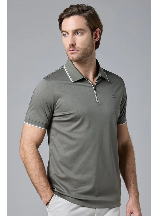 مانرزم The Seacliff Olive Cotton Zipper Polo Comfort Fit