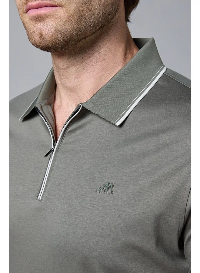 مانرزم The Seacliff Olive Cotton Zipper Polo Comfort Fit