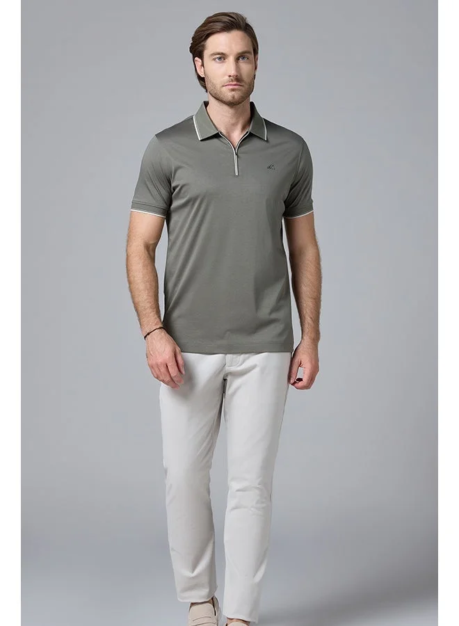 MANNERISM  The Seacliff Olive Cotton Zipper Polo Comfort Fit for Men | Best Price UAE