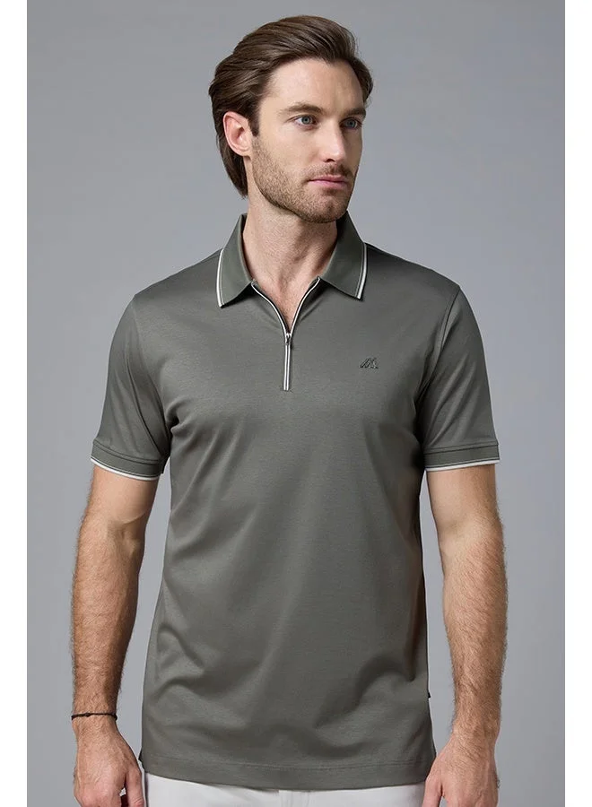 MANNERISM The Seacliff Olive Cotton Zipper Polo Comfort Fit
