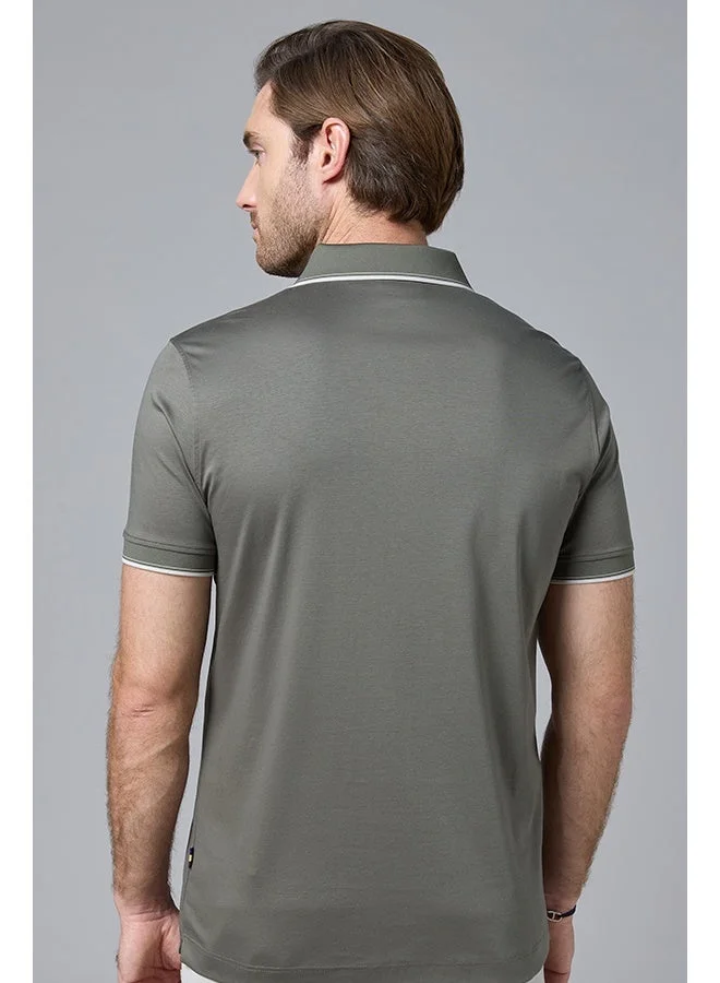 MANNERISM  The Seacliff Olive Cotton Zipper Polo Comfort Fit for Men | Best Price UAE