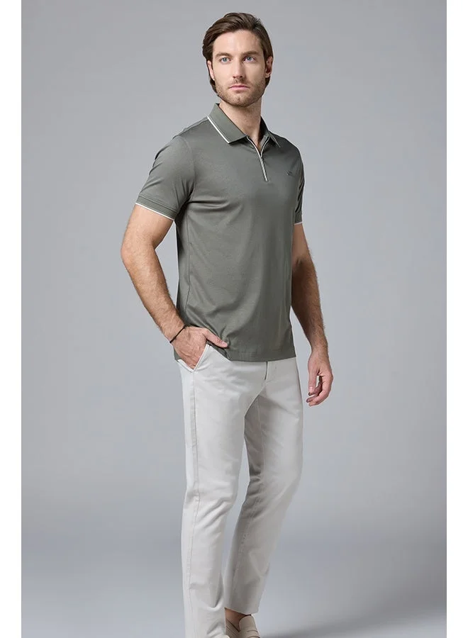 MANNERISM  The Seacliff Olive Cotton Zipper Polo Comfort Fit for Men | Best Price UAE