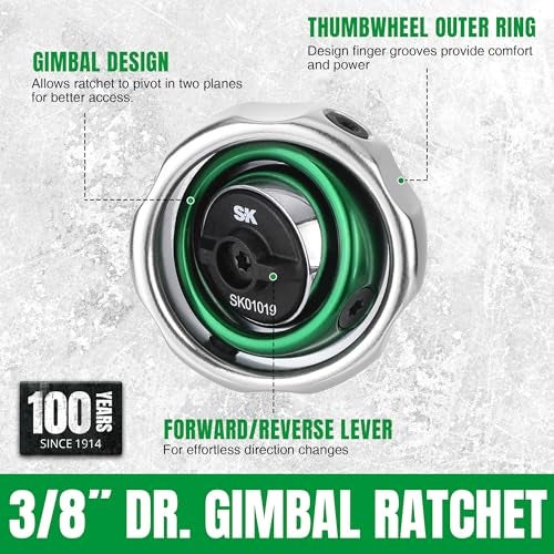 SK 3/8" Drive Gimbal Ratchet, 72 Tooth Gimbal Palm Ratchet, with Reversible Lever, Ideal for Tight Space - Image 3