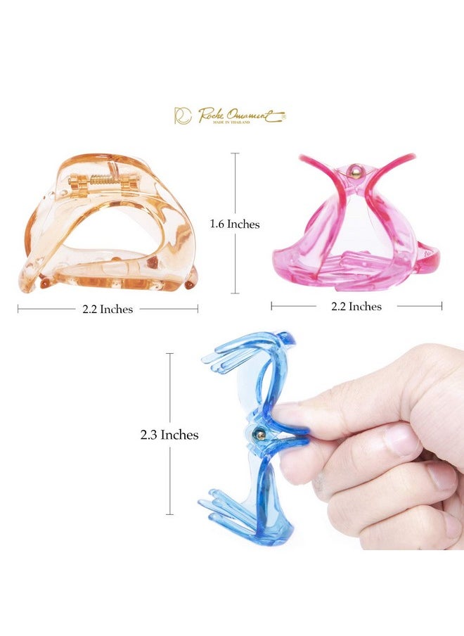 RC ROCHE ORNAMENT - 6 Pcs Womens Oval Hollow Curved Jaw Clamp Barrette Interlocking Teeth No Slip Grip Beauty Fashion Girls Classic Plastic Accessory Hair Clip Medium Transparent Multicolor - Image 1