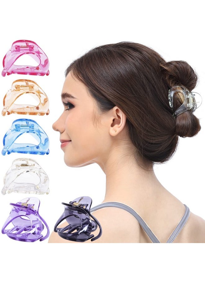 RC ROCHE ORNAMENT - 6 Pcs Womens Oval Hollow Curved Jaw Clamp Barrette Interlocking Teeth No Slip Grip Beauty Fashion Girls Classic Plastic Accessory Hair Clip Medium Transparent Multicolor - Image 1