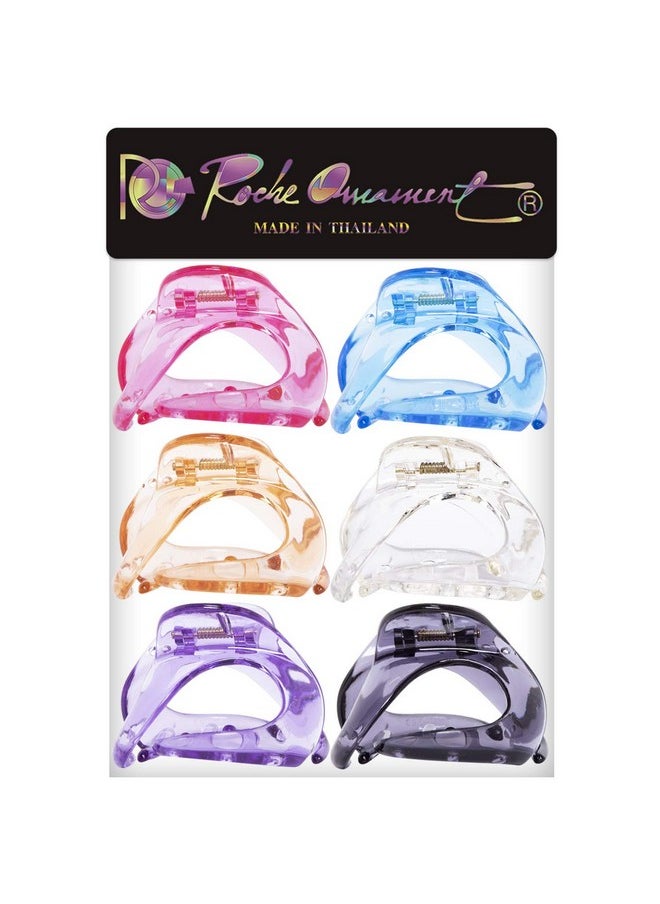 RC ROCHE ORNAMENT - 6 Pcs Womens Oval Hollow Curved Jaw Clamp Barrette Interlocking Teeth No Slip Grip Beauty Fashion Girls Classic Plastic Accessory Hair Clip Medium Transparent Multicolor - Image 1