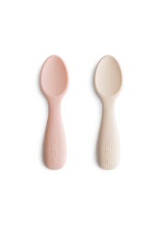 mushie Toddler Starter Spoons - Silicone 2-Pack - Blush/Shifting Sand  - Image 1