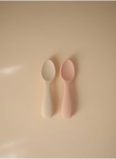 mushie Toddler Starter Spoons - Silicone 2-Pack - Blush/Shifting Sand  - Image 2