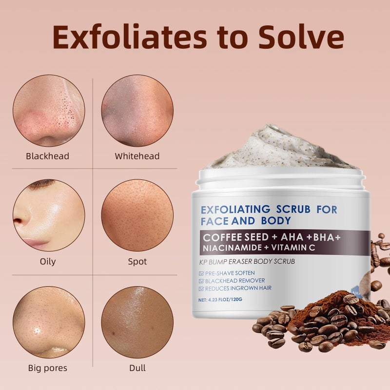 YAFUSIPE KP Bump Eraser Body Scrub with 10% AHA BHA Ingrown Hair Keratosis Pilaris Razor Bump Treatment Exfoliating Body Scrub Exfoliant Face Scrubs for Strawberry Leg Pre-shaven Blackhead 4.23OZ - Image 3